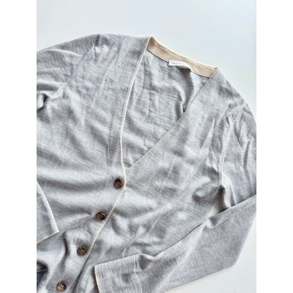 SEE BY CHLOE Gray 100% Virgin Wool Slim Fit V-Neck Cardigan Sweater, Size 4 - Picture 6 of 14